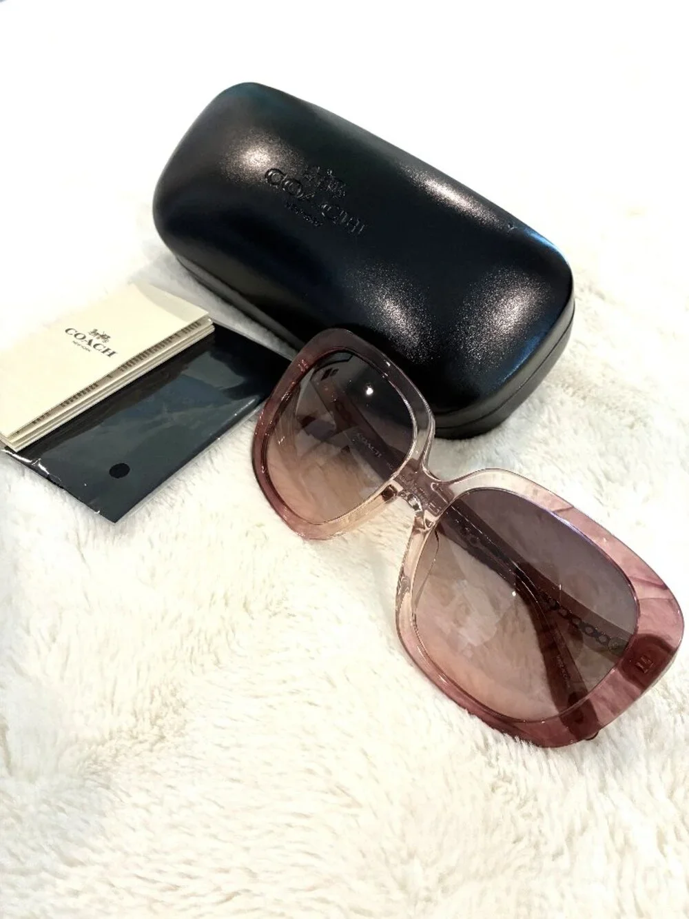 Coach HC8395U Square Sunglasses Translucent Pink Frame Brown Gradient With Case